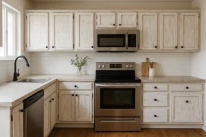 Budget-Friendly White Distressed Cabinets Kitchen Ideas