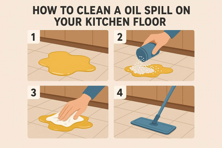 how to clean a oil spill in your kitchen floor