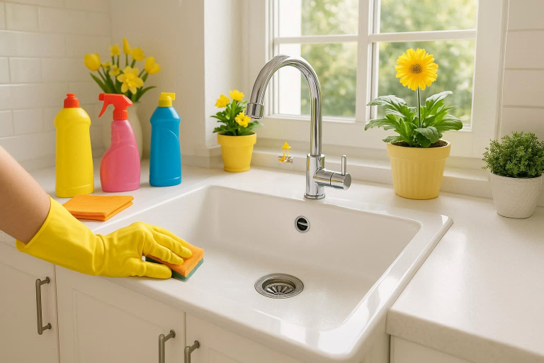 how to clean kitchen sink
