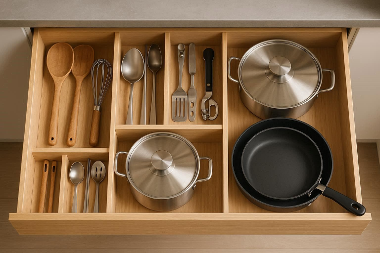 how to organize deep kitchen drawers