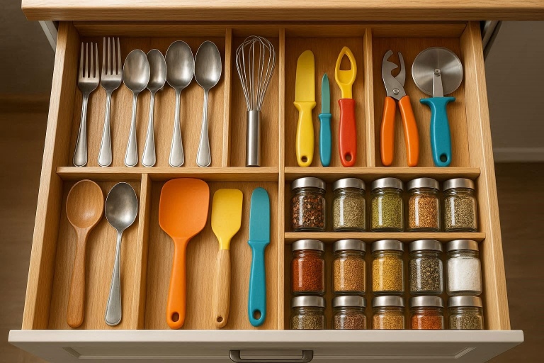 how to organize drawers in kitchen