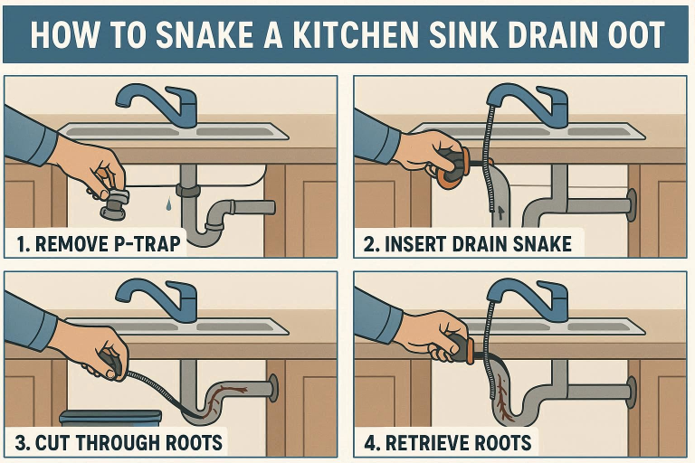 how to snake a kitchen sink drain roots