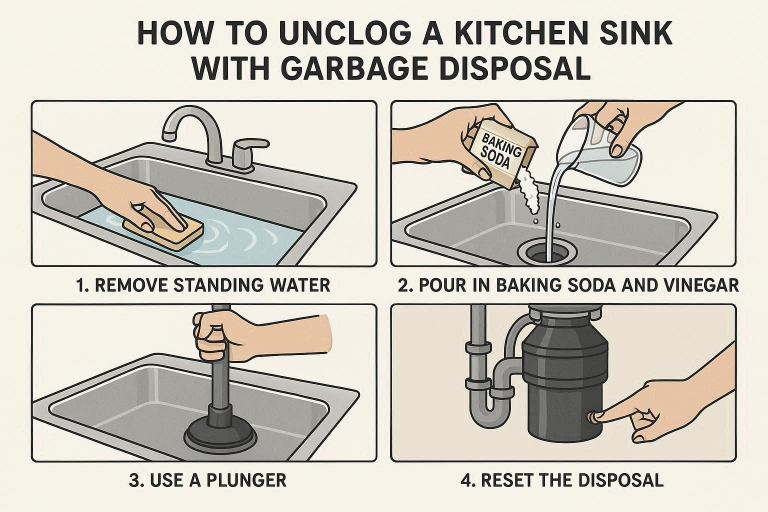 how to unclog a kitchen sink with garbage disposal