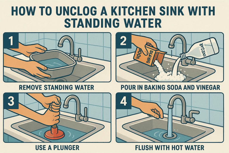 how to unclog a kitchen sink with standing water
