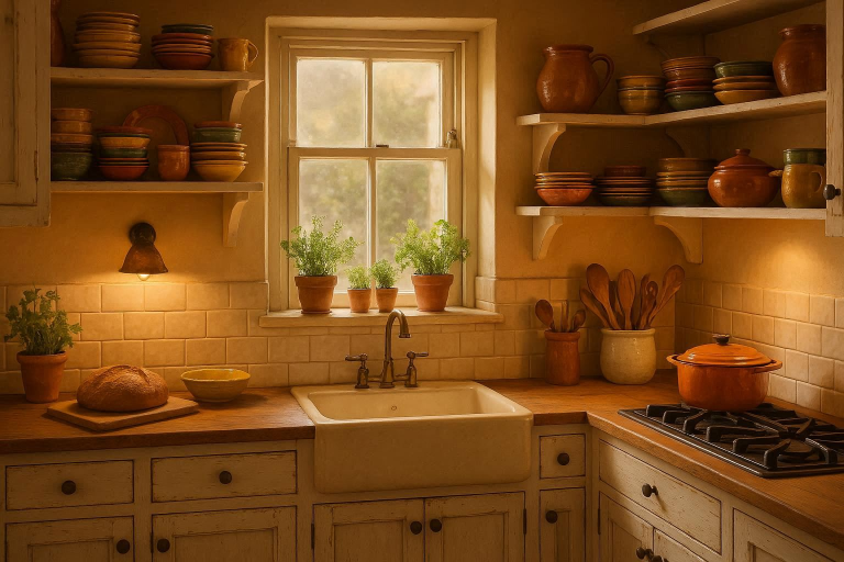 white distressed cabinets kitchen