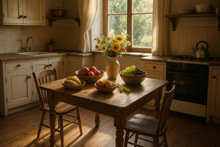 wooden floorboards in kitchen