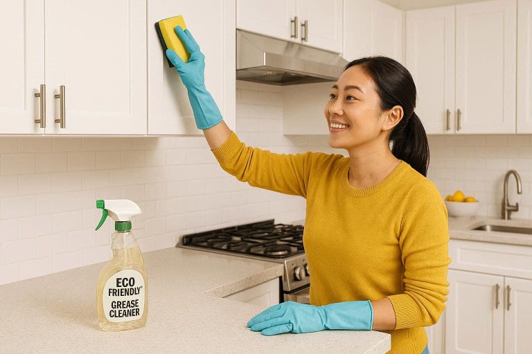 what to clean grease off kitchen cabinets