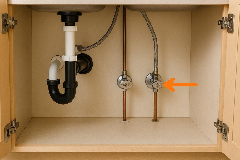where is the water shut off valve under kitchen sink