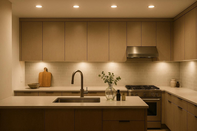 where to install recessed lighting in kitchen