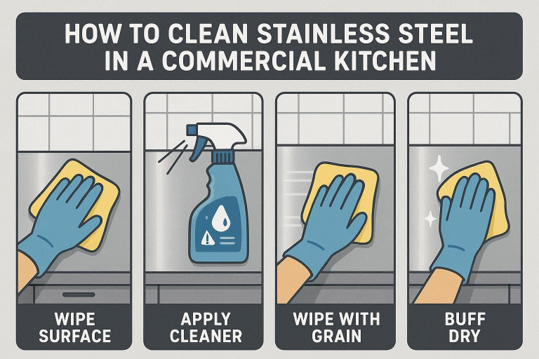 how to clean stainless steel in a commercial kitchen