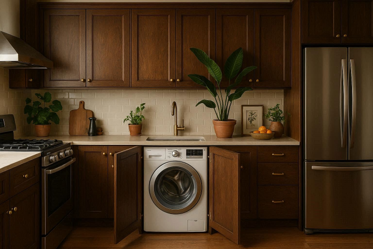 how to cover up washer and dryer in kitchen