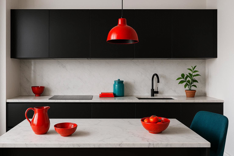 what colour goes with black and white kitchen